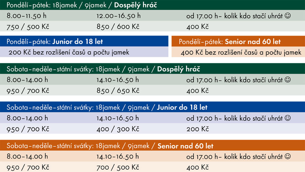 Golf Slapy cenik